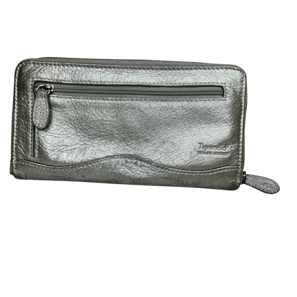 Tignanello Silver Metallic Leather Zipper‎ Wallet